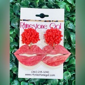 BRAND NEW WITH TAGS Frosty Red Lip Statement Earrings
